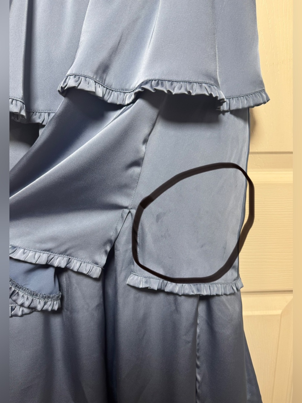 Altar'd State Stellni Satin Maxi Dress Tiered Ruffle Skirt Corset Bodice in Blue - Picture 12 of 16